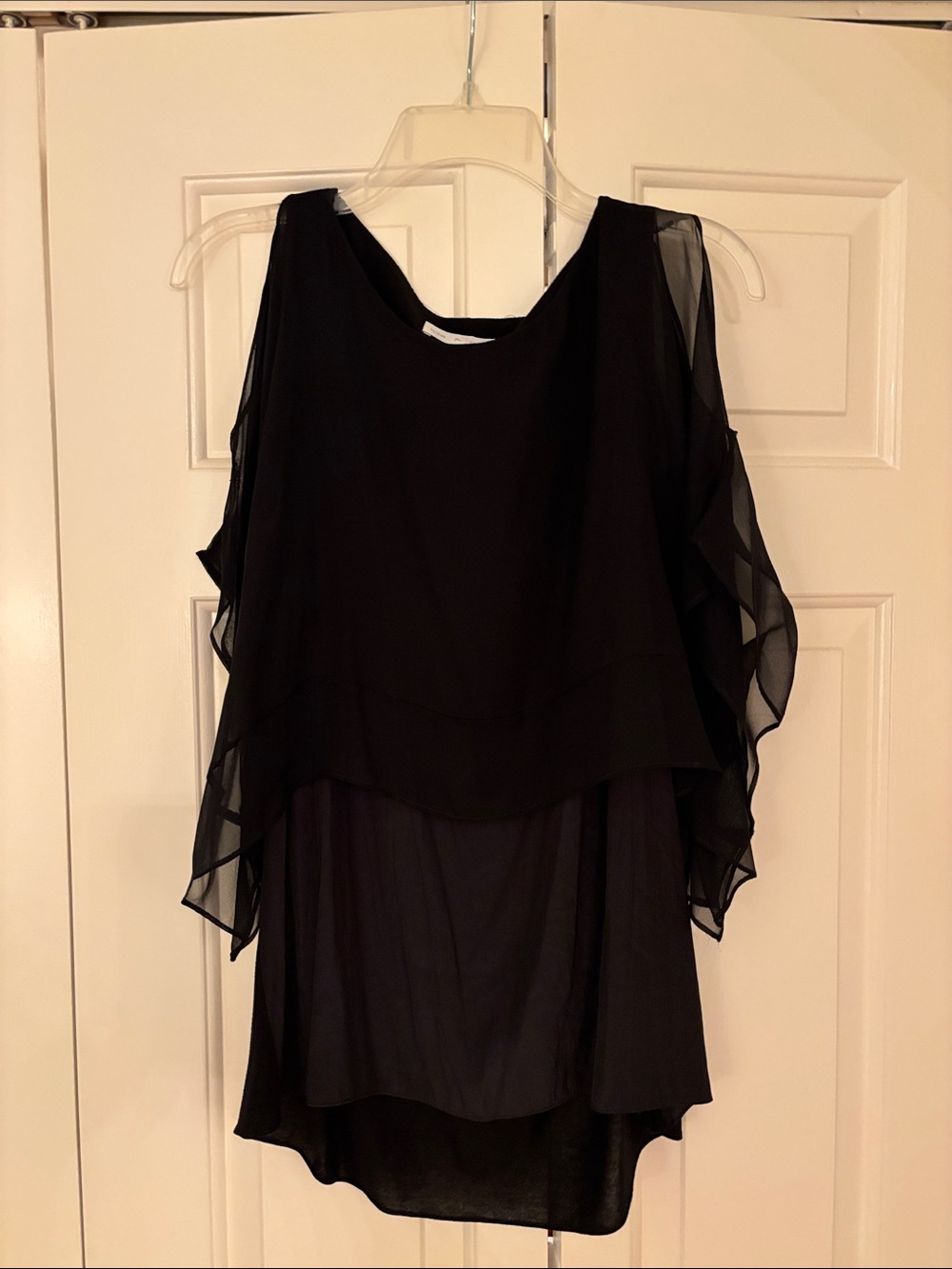 Lola & Sophie Black Layered Chiffon Cold-Shoulder Tunic